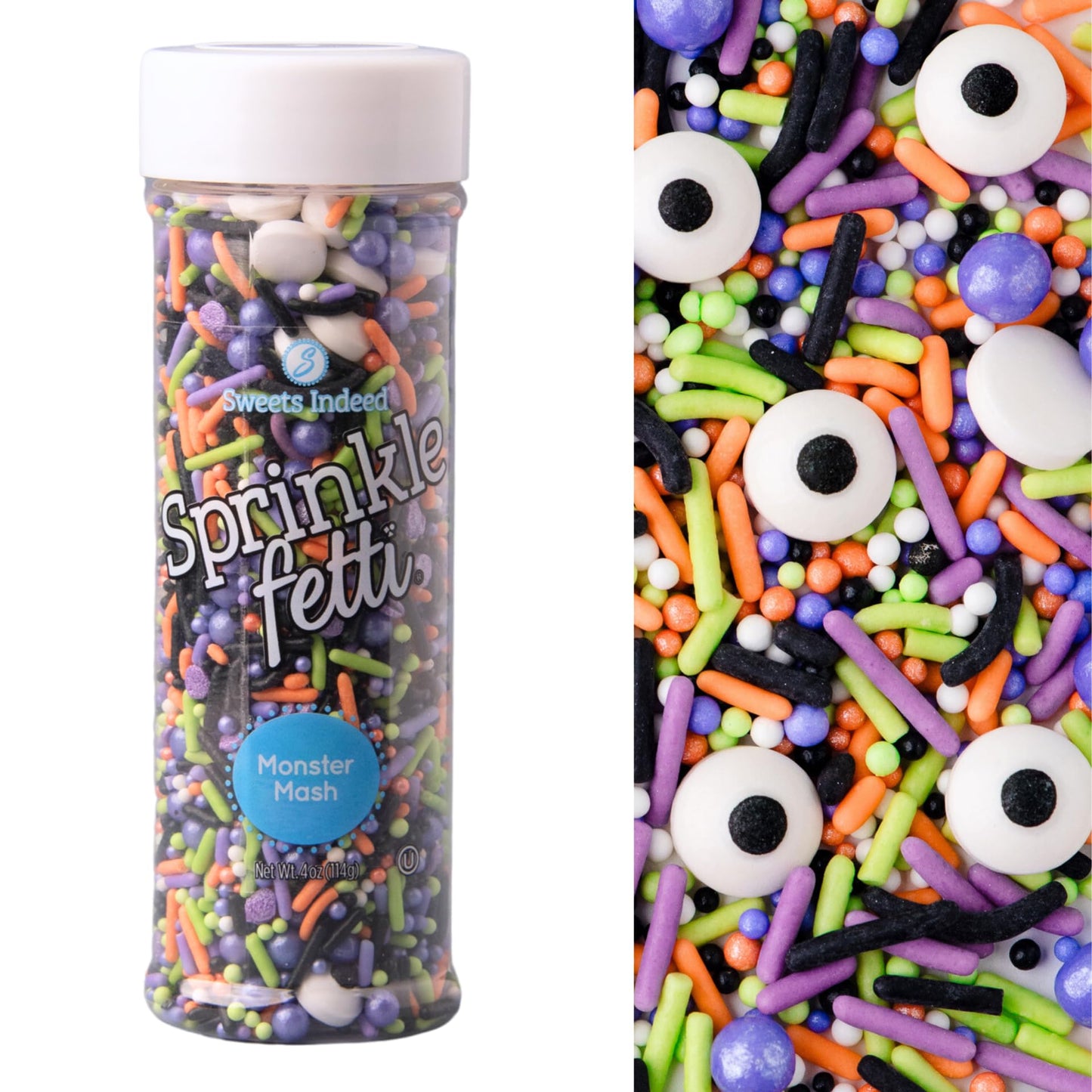 Sweets Indeed Halloween Sprinkles Mix, Edible Candy Eyeballs, 4 oz, Monster Mash