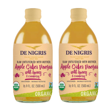 De Nigris Organic Apple Cider Vinegar with Honey & Cranberry, Raw & Unfiltered, 16.9 Fl Oz (Pack of 2)