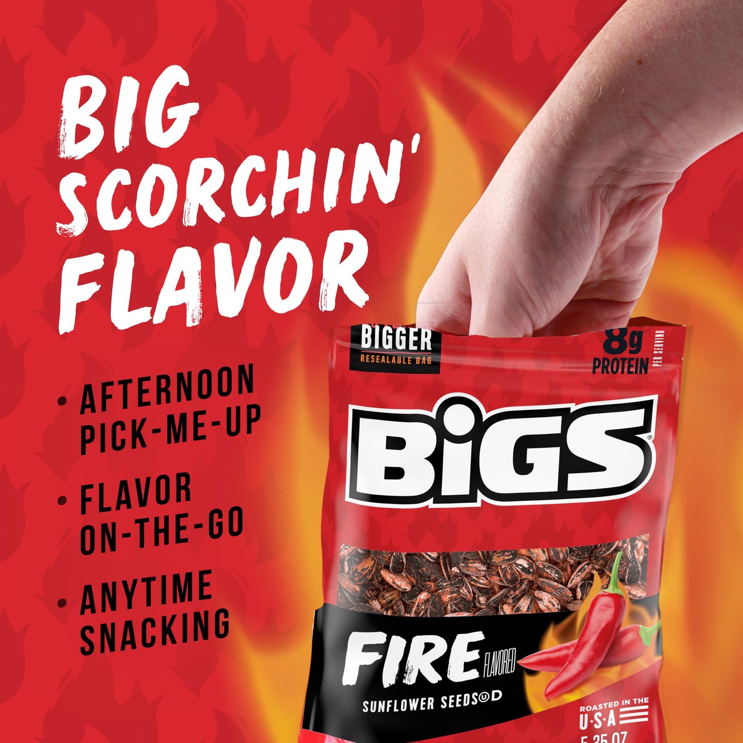 Bigs Fire Flavored Sunflower Seeds, Spicy Sunflower Seeds, 5.35 Oz.