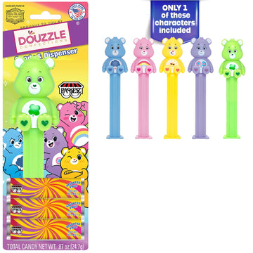 DOUzzle Kosher Pez Candy & Care Bears Dispenser + 3 Assorted Fruit Refills (Pack of 1) Gluten Free, Kosher Parve, USA Made