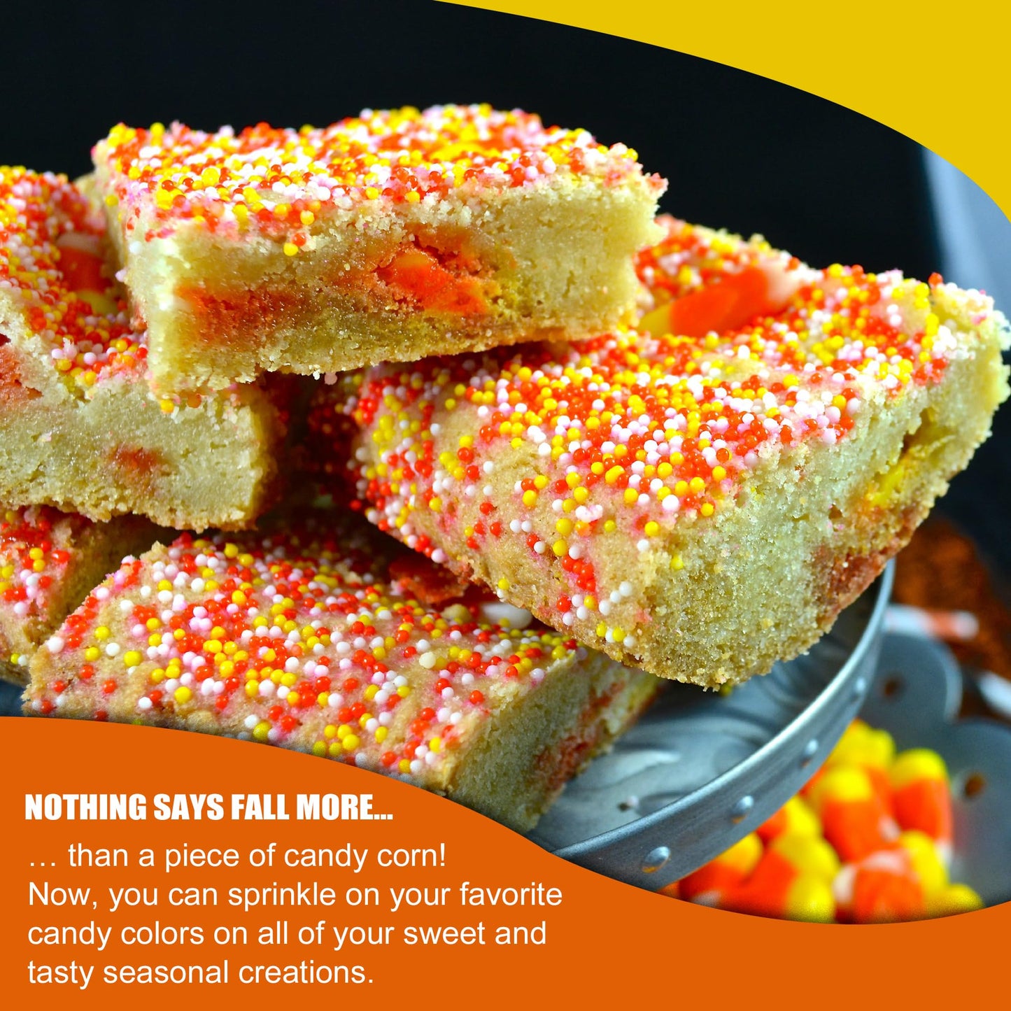 Candy Corn Inspiration Nonpareils | 12 oz Resealable Stand Up Bag | Orange, Yellow, and White Nonpareil Sprinkle Blend | Thanksg
