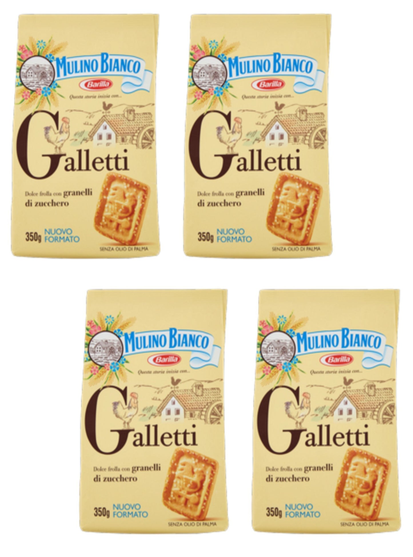 Mulino Bianco: "Galletti" Shortbread With Sugar Granules - 12.3 Oz (350G) Pack Of 4[ Italian Import ]
