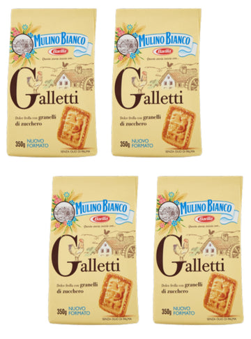 Mulino Bianco: "Galletti" Shortbread With Sugar Granules - 12.3 Oz (350G) Pack Of 4[ Italian Import ]