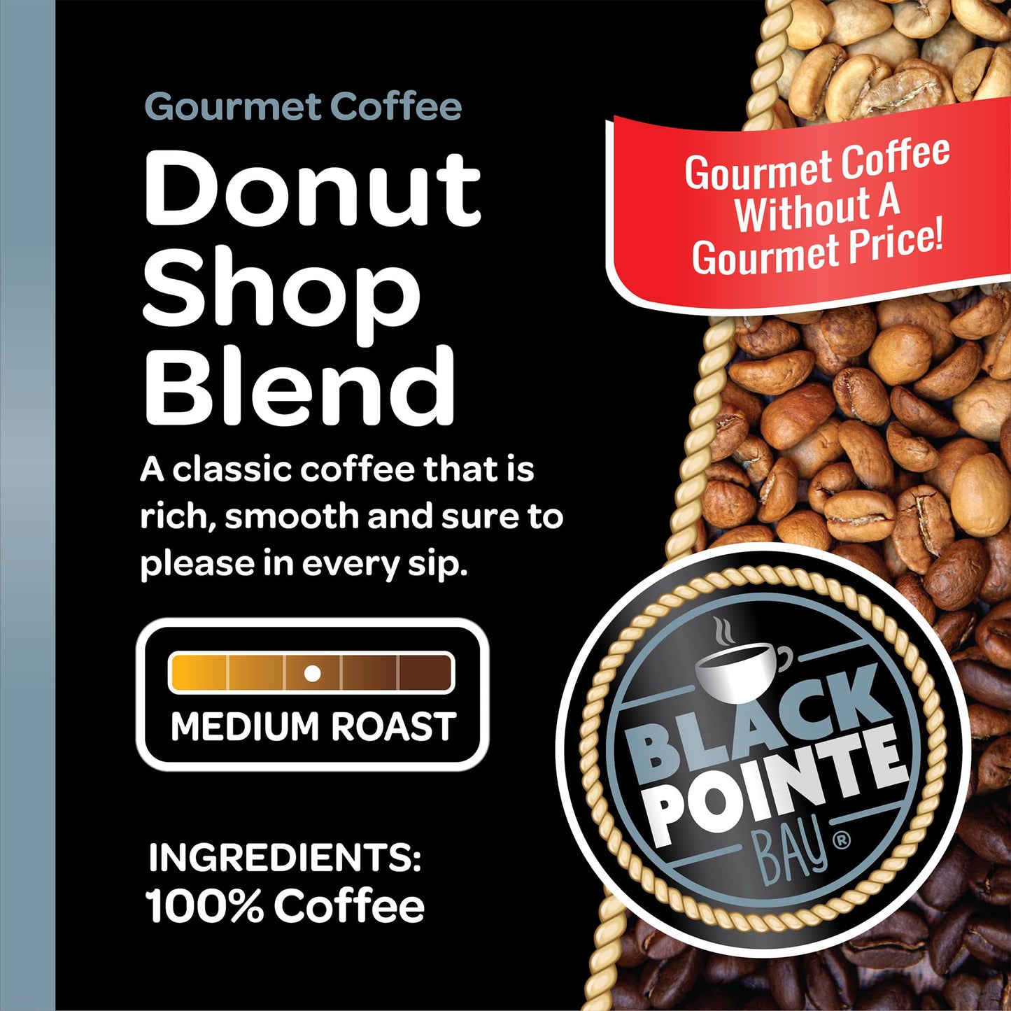 Black Pointe Bay Coffee Donut Shop Blend Medium Roast 80 Count Single Serve Pods for Keurig K-Cup malt-inspired Brown