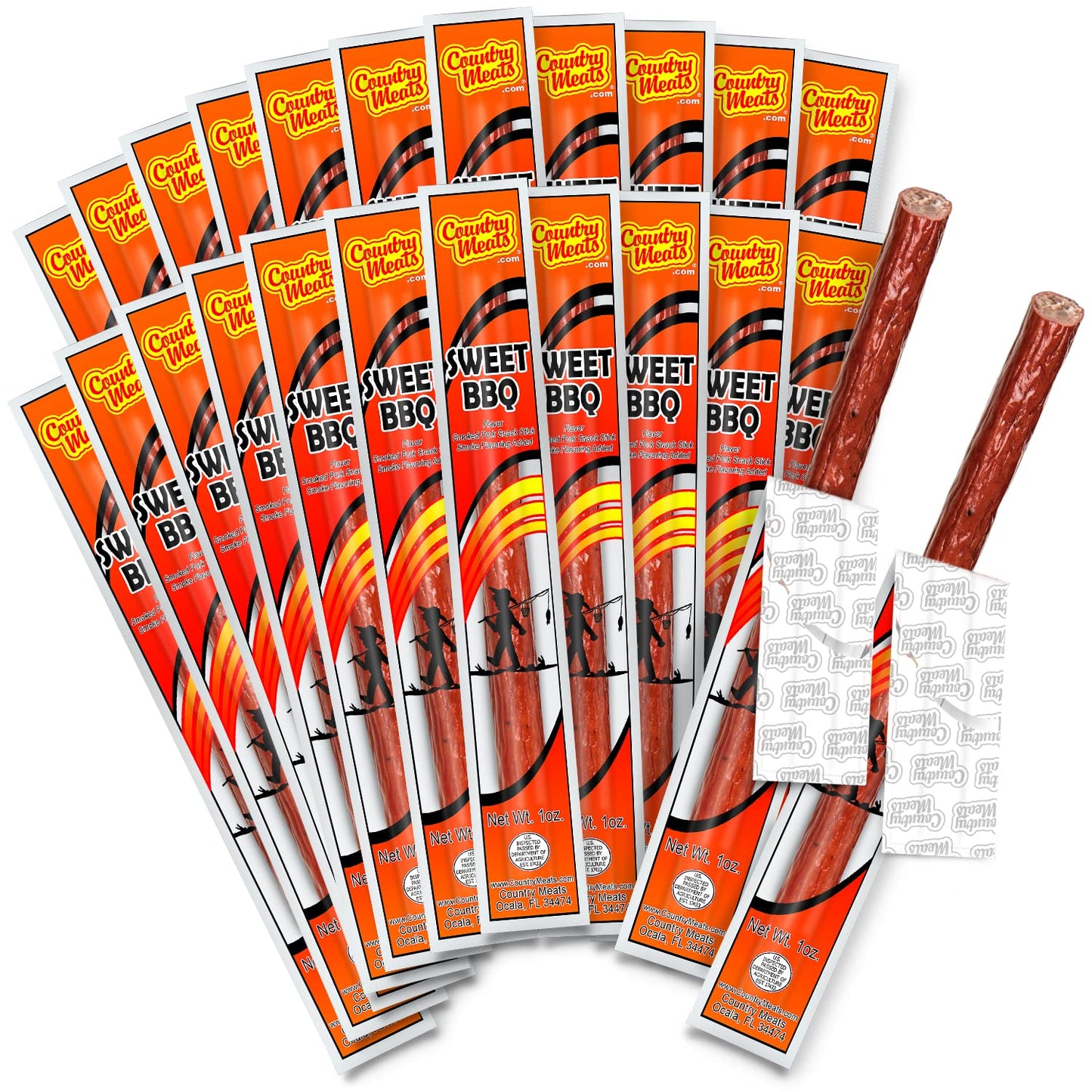 Country Meats, Meat Sticks, 0 Trans Fat, Usda Certified, Good Source Of Protein, Carb Conscious Snack (24 Meat Sticks, Sweet Bbq