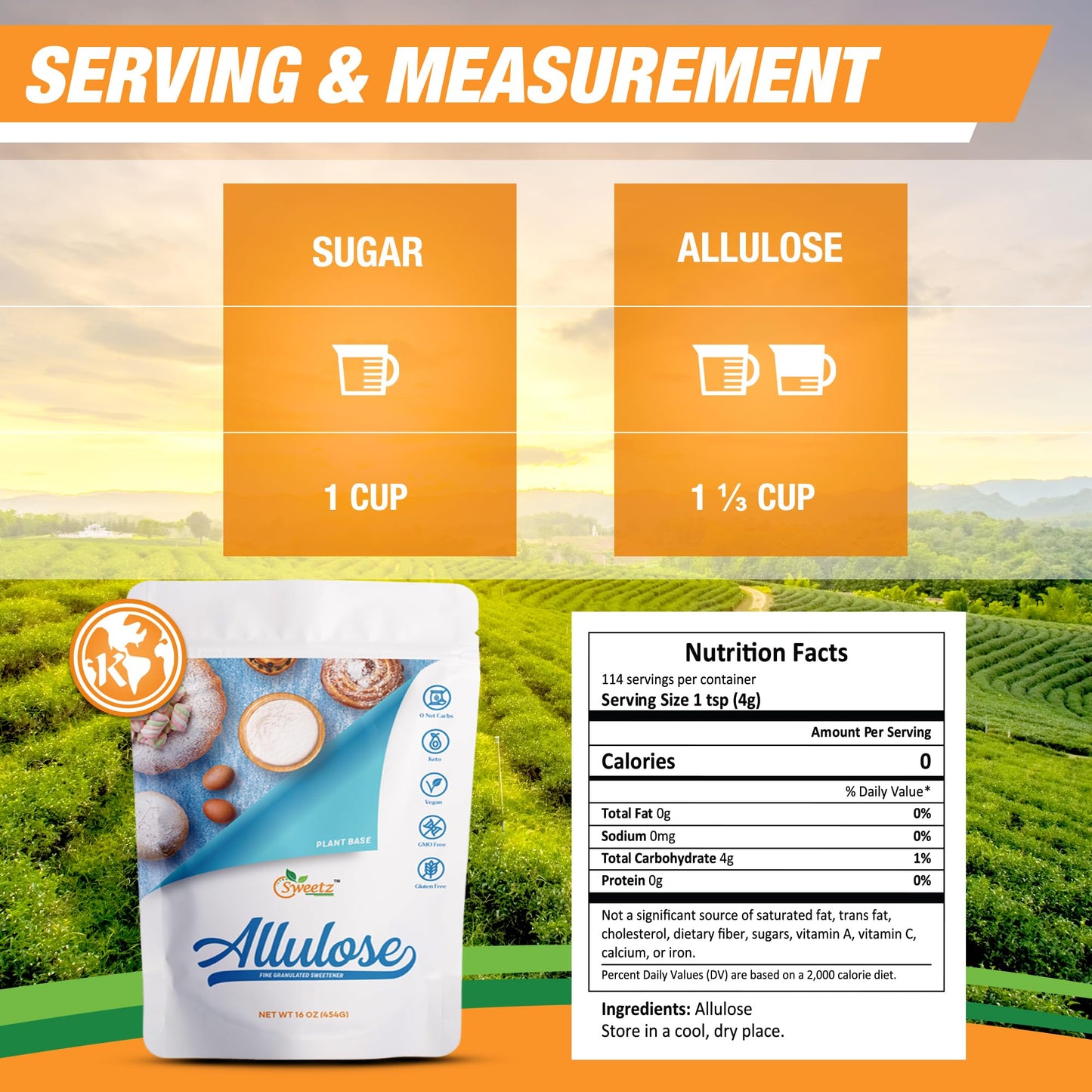 Allulose All Purpose Sweetener; Total Servings 342; Zero Calorie Sweetener, Sugar-Free Substitute For Baking, Smoothies, Coffee;