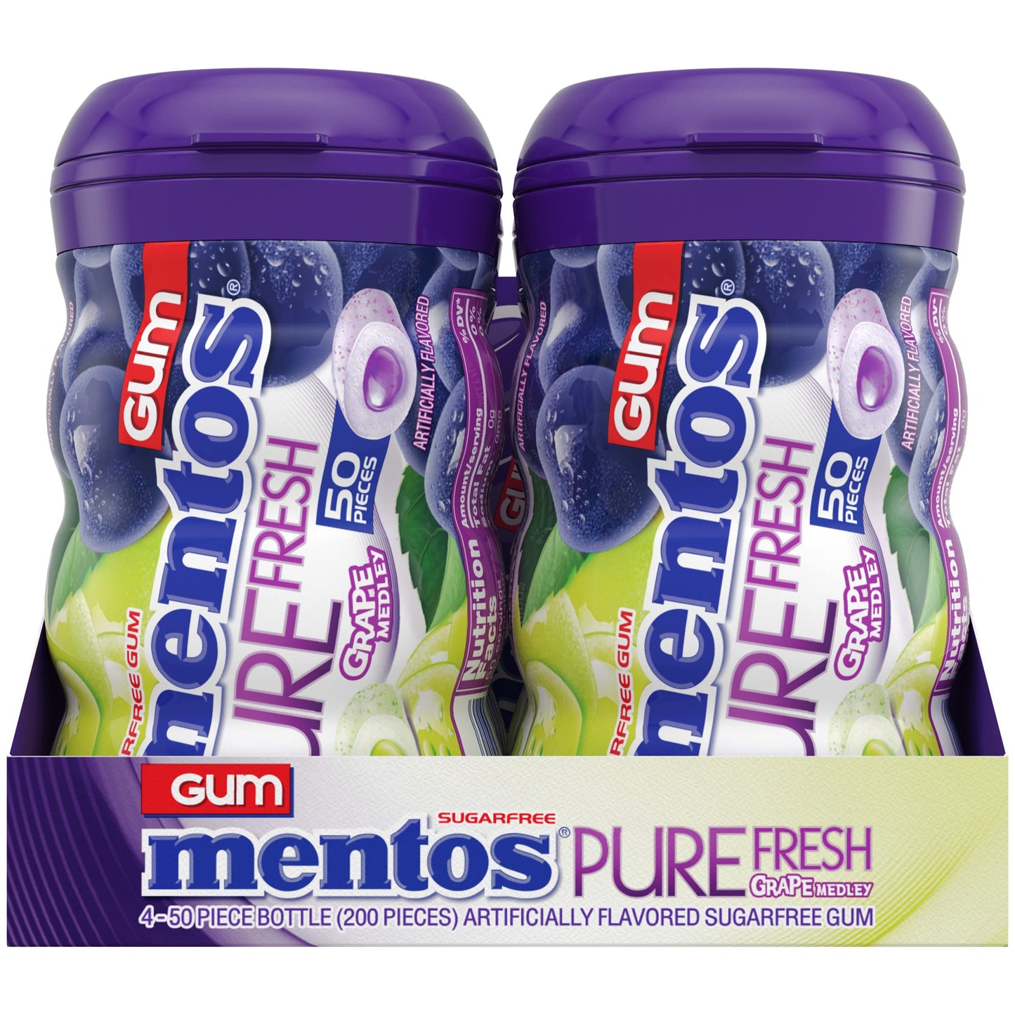 Mentos Pure Fresh Sugar-Free Chewing Gum With Xylitol, Grape Medley, 50 Piece Bottle (Bulk Pack Of 4)