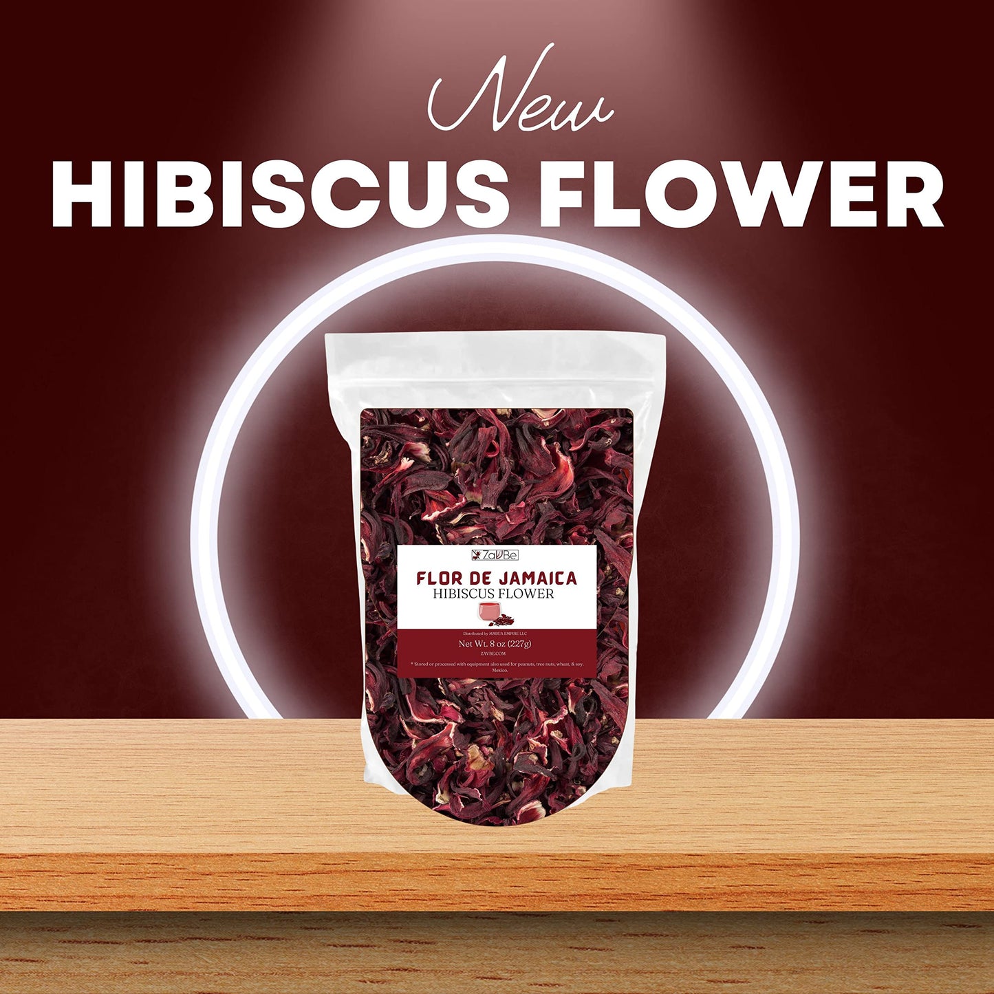 ZAVBE Hibiscus Tea - Dried Hibiscus Flowers, Cut and Sifted, 8 Ounce, Resealable Bag, Perfect for Hot & Iced Tea