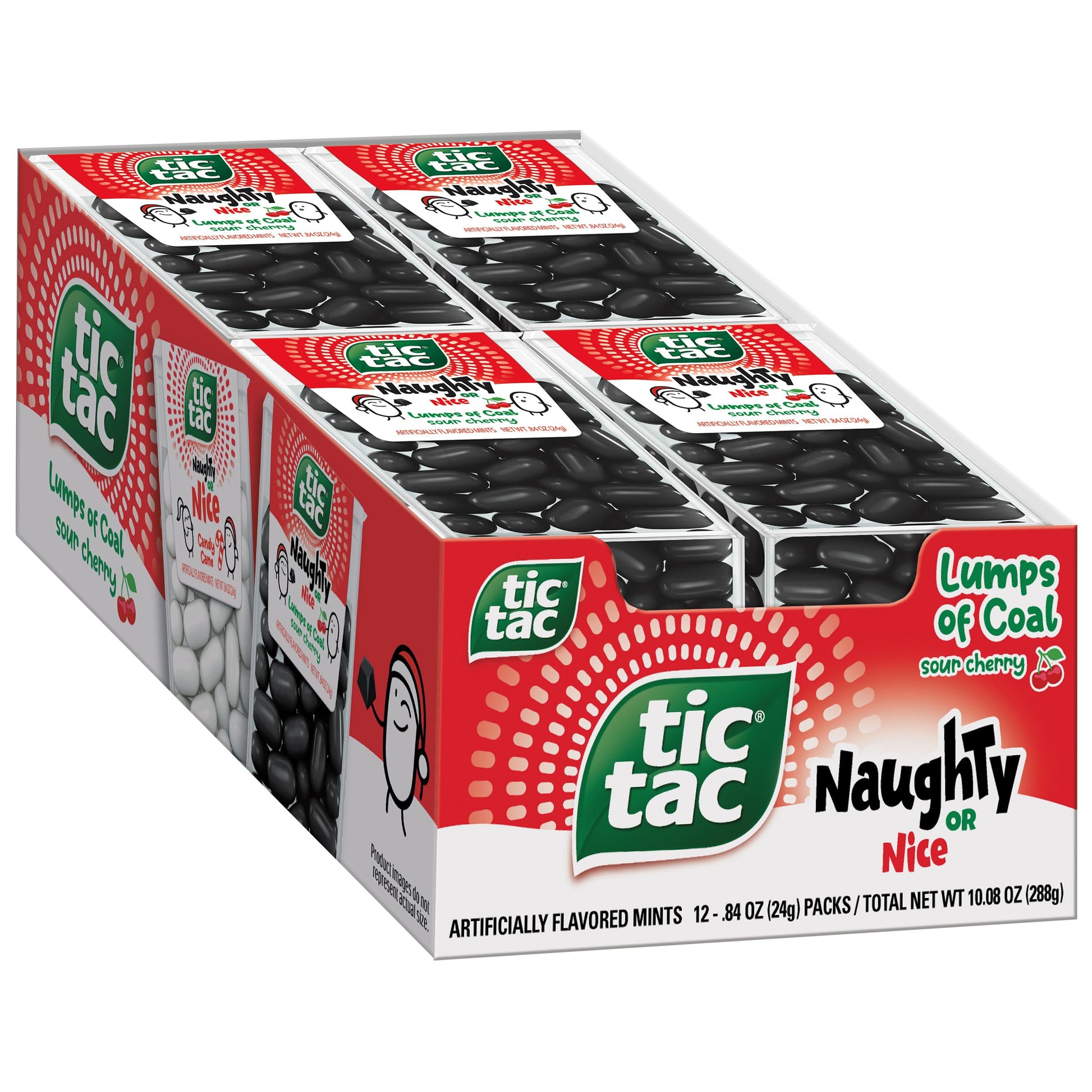 Tic Tac Naughty or Nice Lumps of Coal Sour Cherry Mints, 12 Count, On-the-Go Refreshment, Stocking Stuffers, 0.84 oz Each