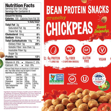 The Good Bean Crunchy Chickpeas - Sweet Sriracha - (6 Pack) 6 Oz Packet - Roasted Chickpea Beans - Vegan Snack With Good Source