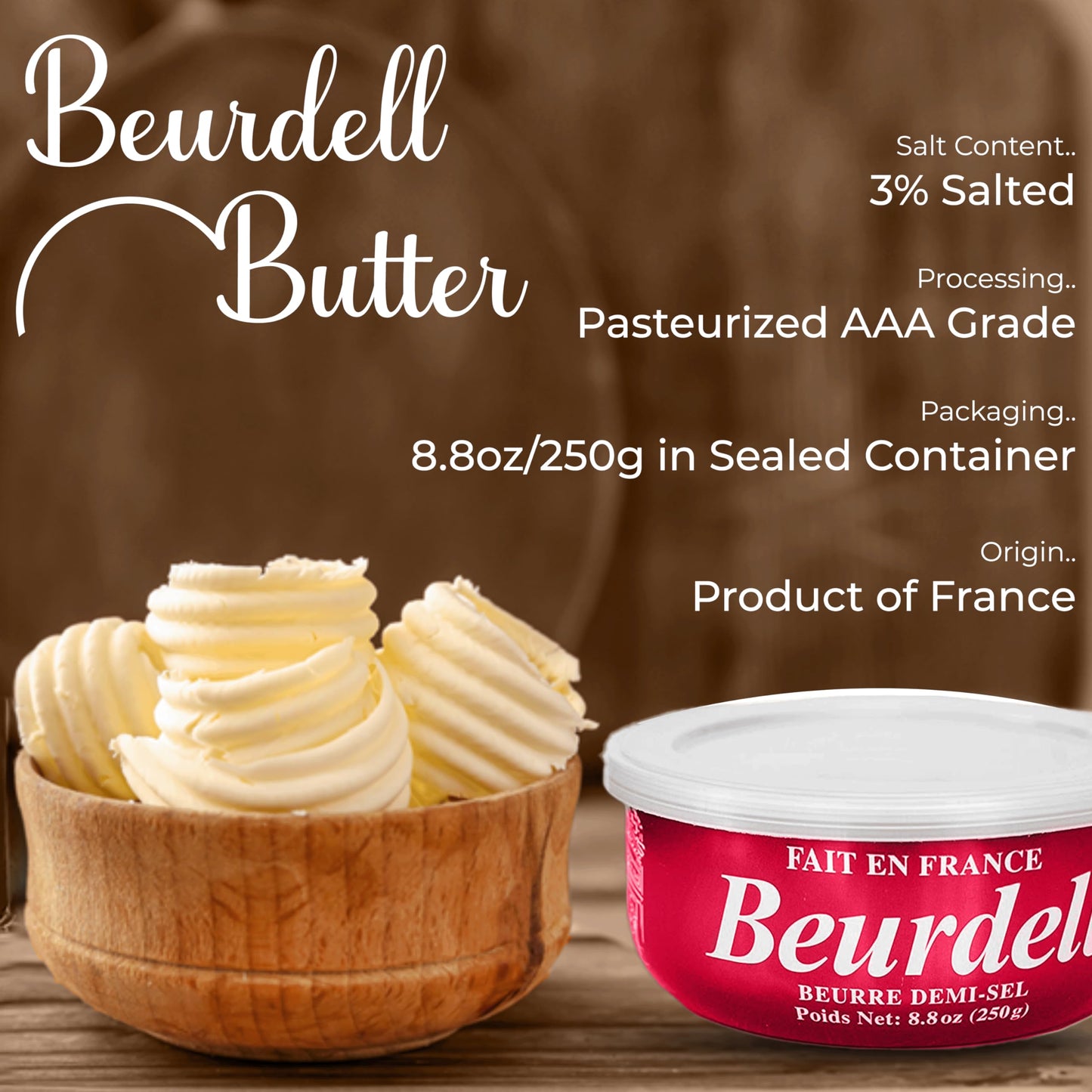 Beurdell French Salted Real Canned Butter 100% Natural Pasteurized Butter A real butter from France | Great For Hurricane Prepar