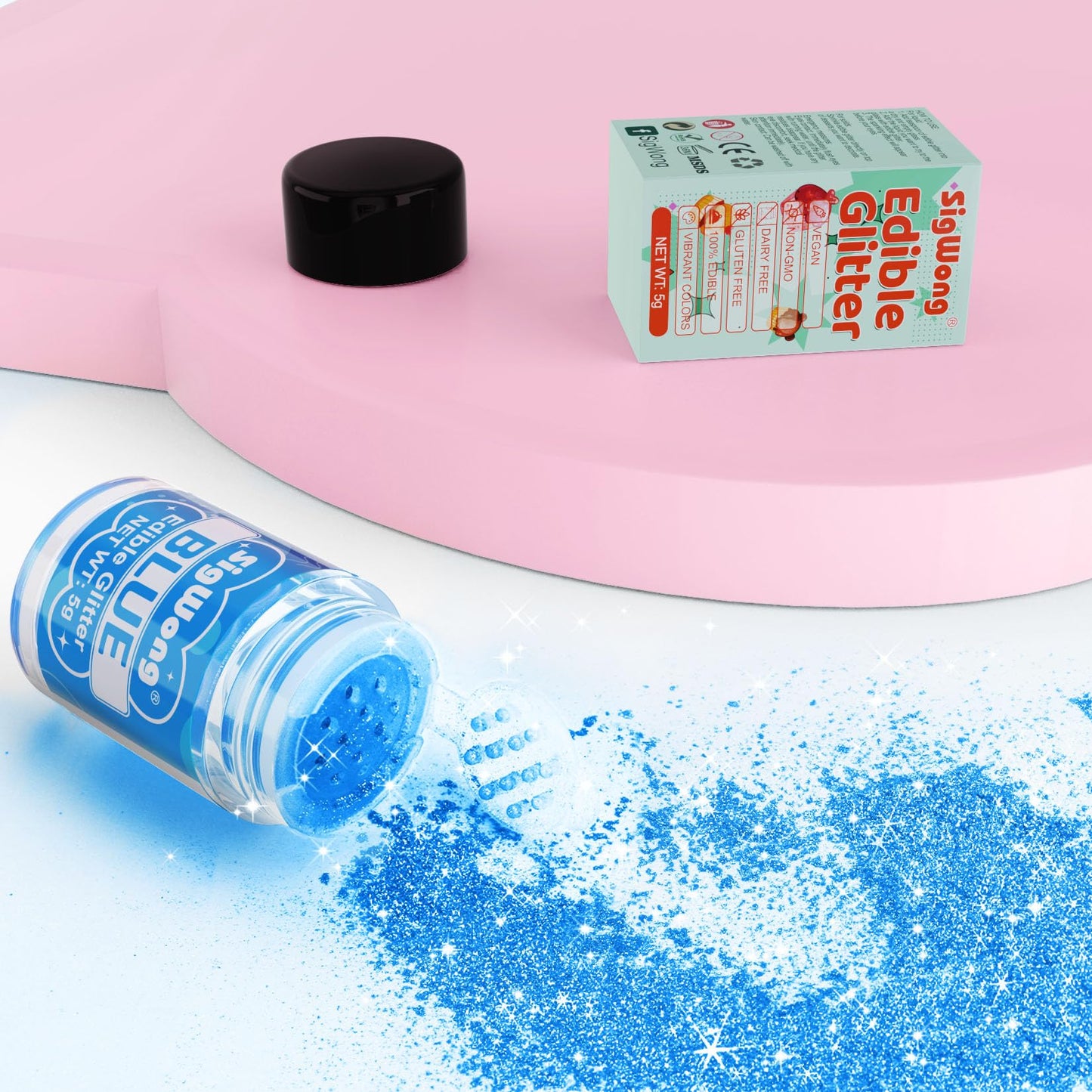 Blue Edible Glitter - 5G Food Grade Cake Decorating Shimmering Glitter, Edible Sprinkle Luster Dust For Drinks, Chocolates, Fond