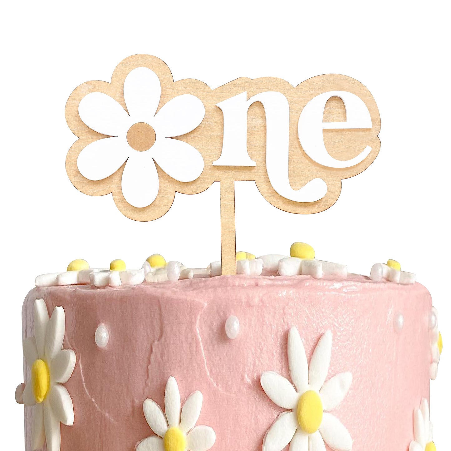MAMUXI Wooden Daisy Cake Topper - First Birthday Decoration, Natural Birch, Retro Boho Style, Daisy One Design