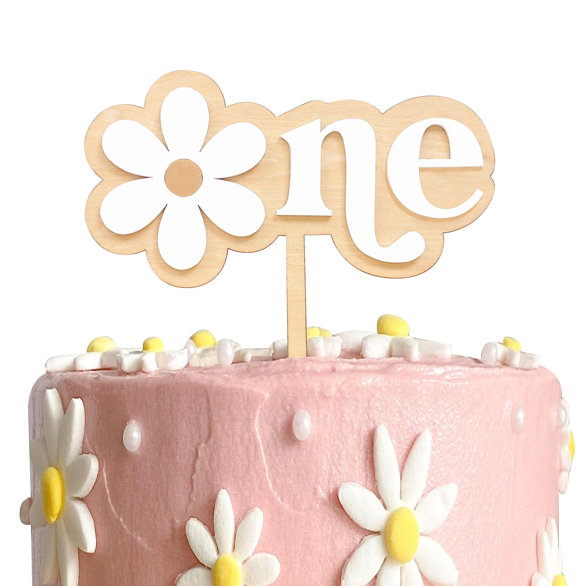 MAMUXI Wooden Daisy Cake Topper - First Birthday Decoration, Natural Birch, Retro Boho Style, Daisy One Design