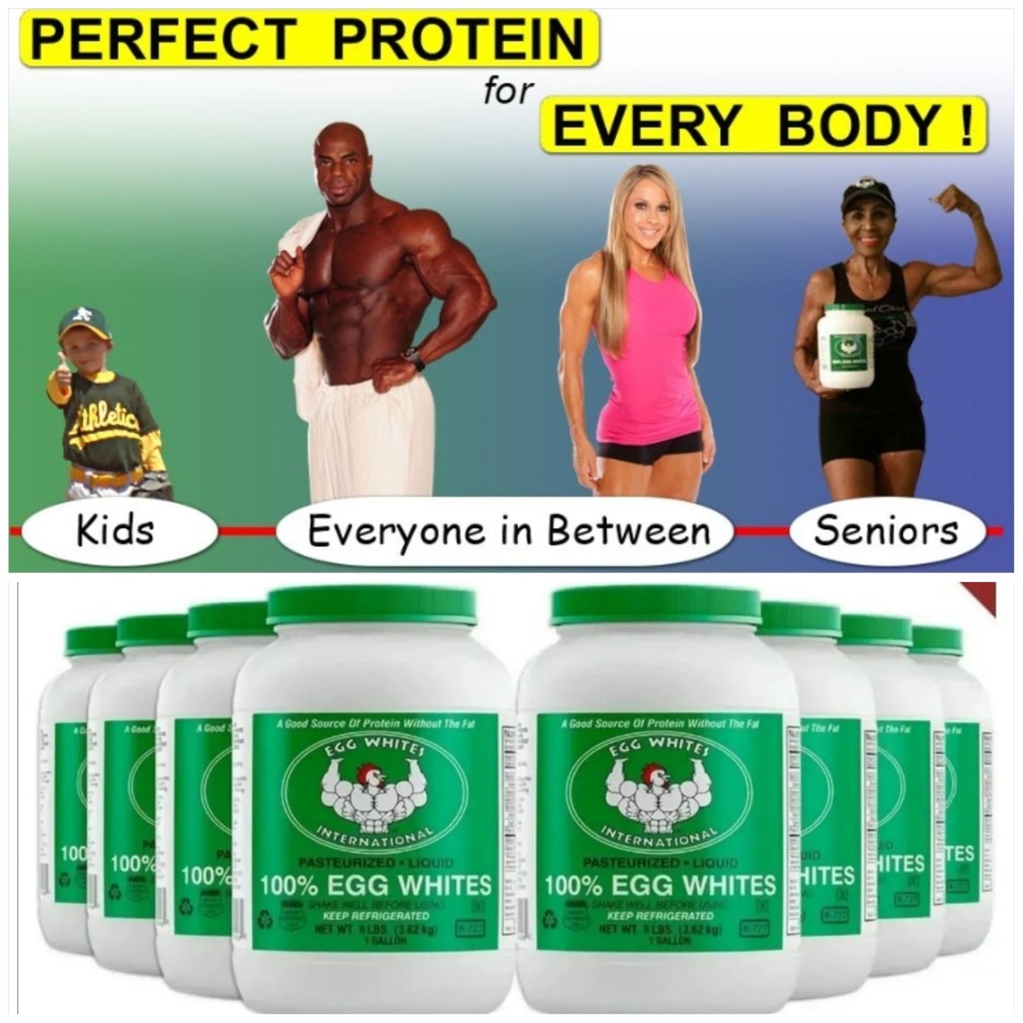 Egg Whites International 100% Pure Liquid Egg White Protein Designed to Drink. Now 100% CAGE Free (1 Gallon 2 Half Gallons)
