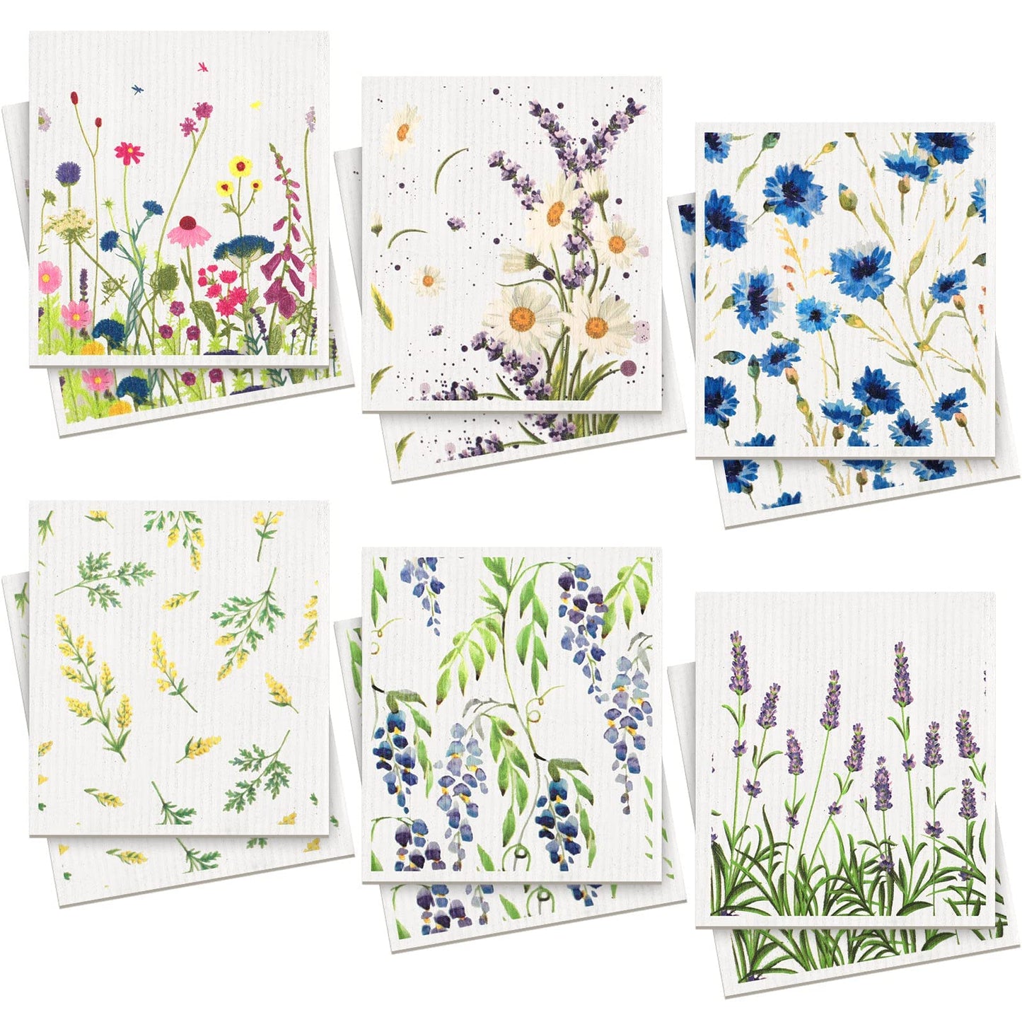 Remagr Swedish Kitchen Dish Towels Wildflowers Kitchen Cloths Reusable Sponge Cleaning Cloths Absorbent Dish Cloth Quick Drying 