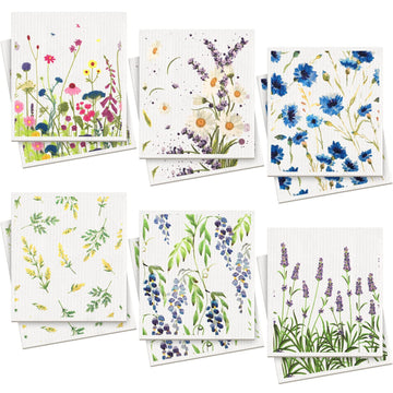 Remagr Swedish Kitchen Dish Towels Wildflowers Kitchen Cloths Reusable Sponge Cleaning Cloths Absorbent Dish Cloth Quick Drying 