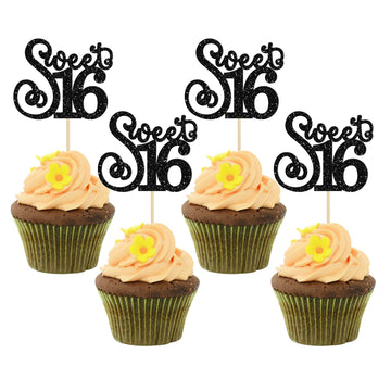 Gyufise 24 Pack 16Th Birthday Cupcake Toppers Glitter Sixteen Happy Sweet 16 Cupcake Picks Cheers To 16 Years Old Cupcake Decora