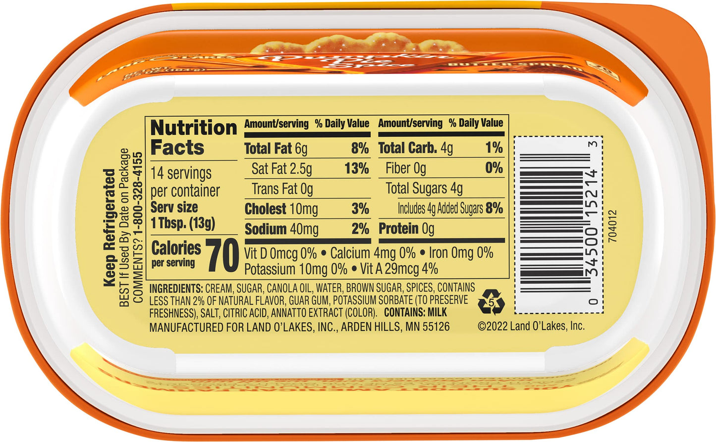 Land O Lakes Pumpkin Pie Spice Butter Spread, Spreadable, 6.5 oz tub