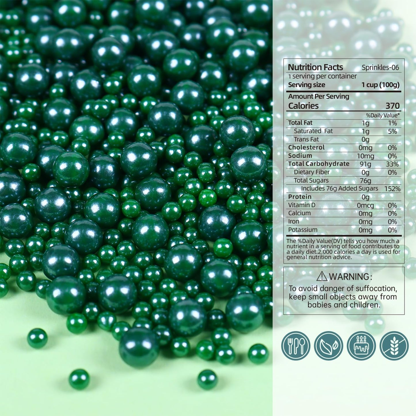 Cobakey Dark Green Sprinkles For Cake Decorations 3.52 Ounce Edible Pearl Sugar Sprinkles For Cupcake Toppers Wedding Party Vale