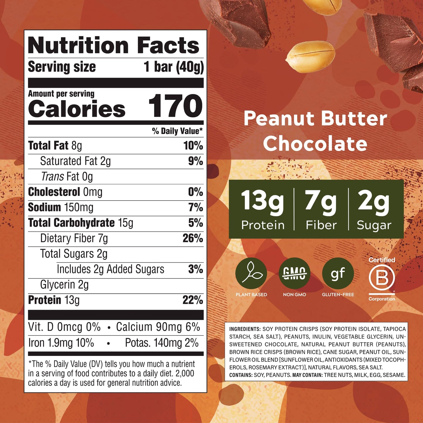 Simply Protein - Peanut Butter Chocolate Crispy Bars - Plant Based Protein Bars - Low Carb, Low Sugar, High Fiber - 13g Protein,