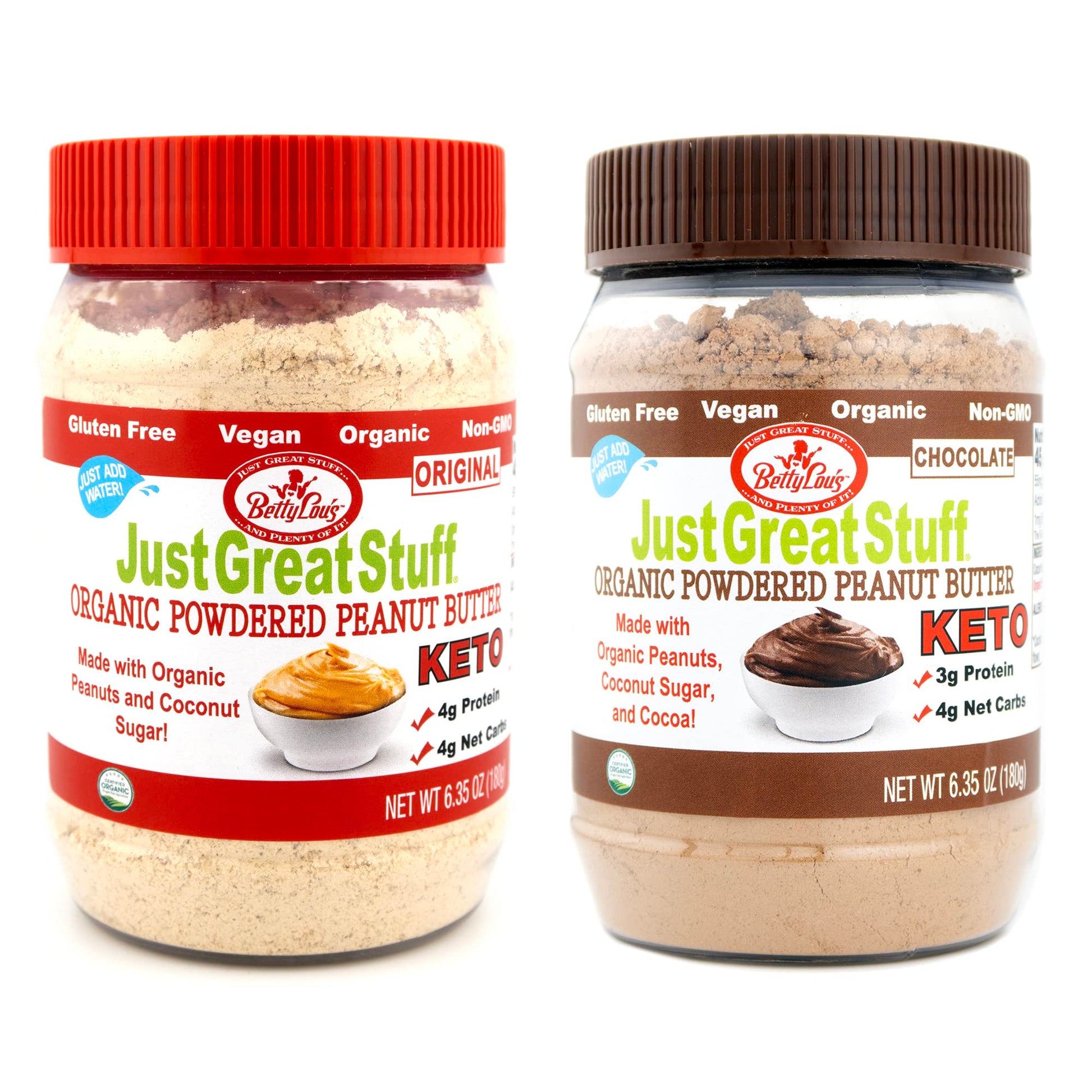 Betty Lou'S 100% Organic Powdered Peanut Butter Variety Pack (1) Regular & (1) Chocolate, 6.35 Oz | Gluten Free, Vegan, Low Calo