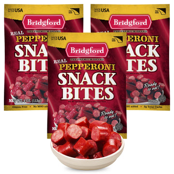 Bridgford Pepperoni Snack Bites 4 oz Pack of 3 - Ready-to-Eat Pepperoni Snacks for On-the-Go Snacking - Pork and Beef Pepperoni 