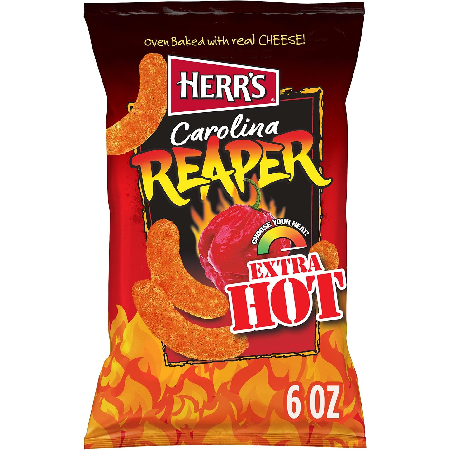 Herr'S Snacks - Gluten-Free Spicy Snacks For Adults And Kids - Carolina Reaper Cheese Curls - 6 Ounce (Pack Of 6)