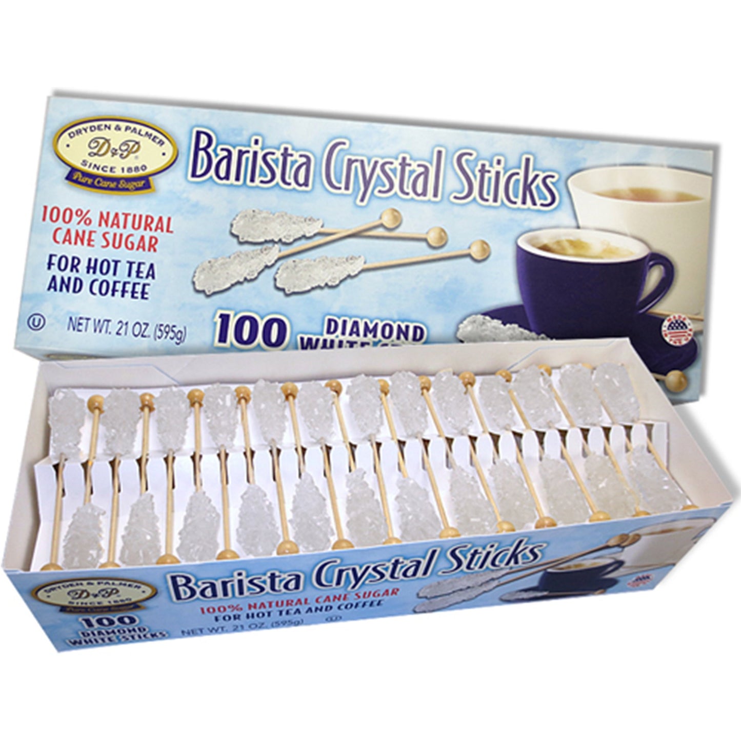 Dryden And Palmer Rock Candy Demitasse Sticks, White, Unwrapped, 100 Count For Coffee And Cocktails - Certified Kosher, Non Gmo,