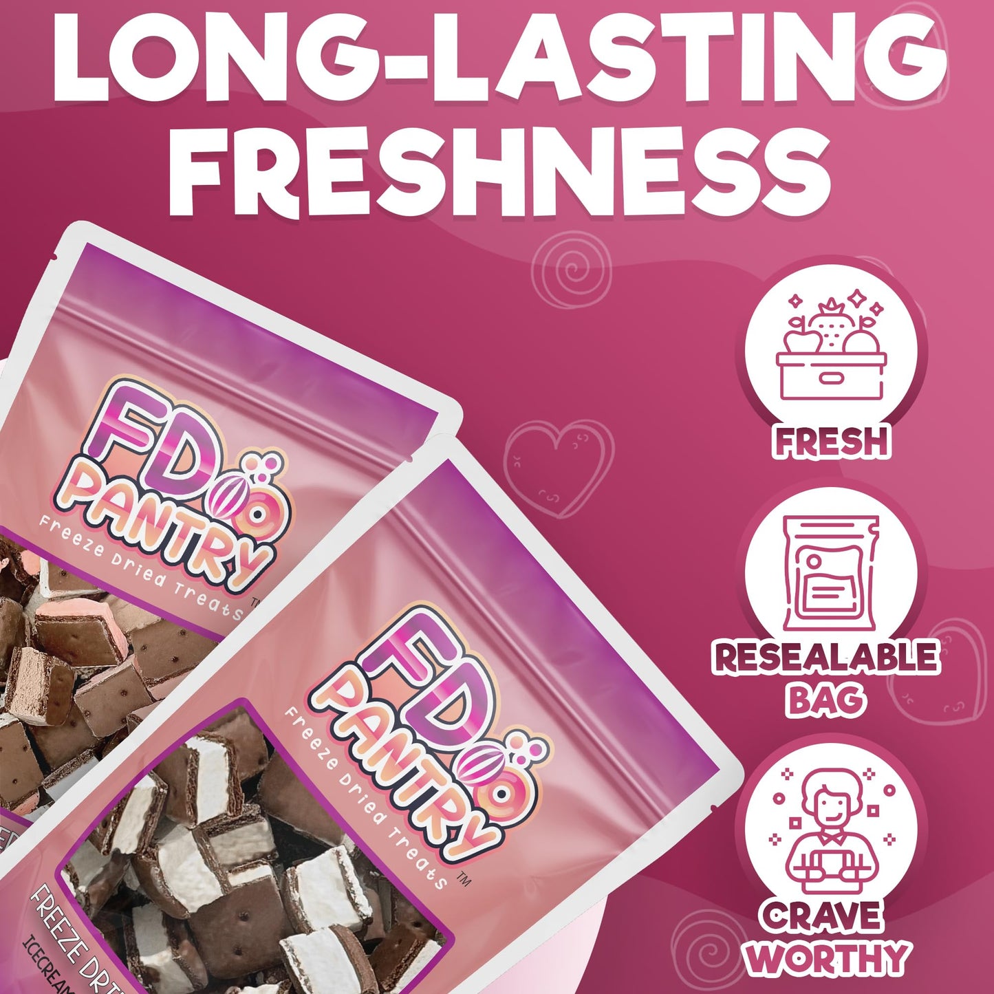 Freeze Dried Icecream Sandwich Bites, Neapolitan & Vanilla 2.5oz (2 pack) - Crunchy & Sweet Freeze Dried Dessert Snack, Dehydrat