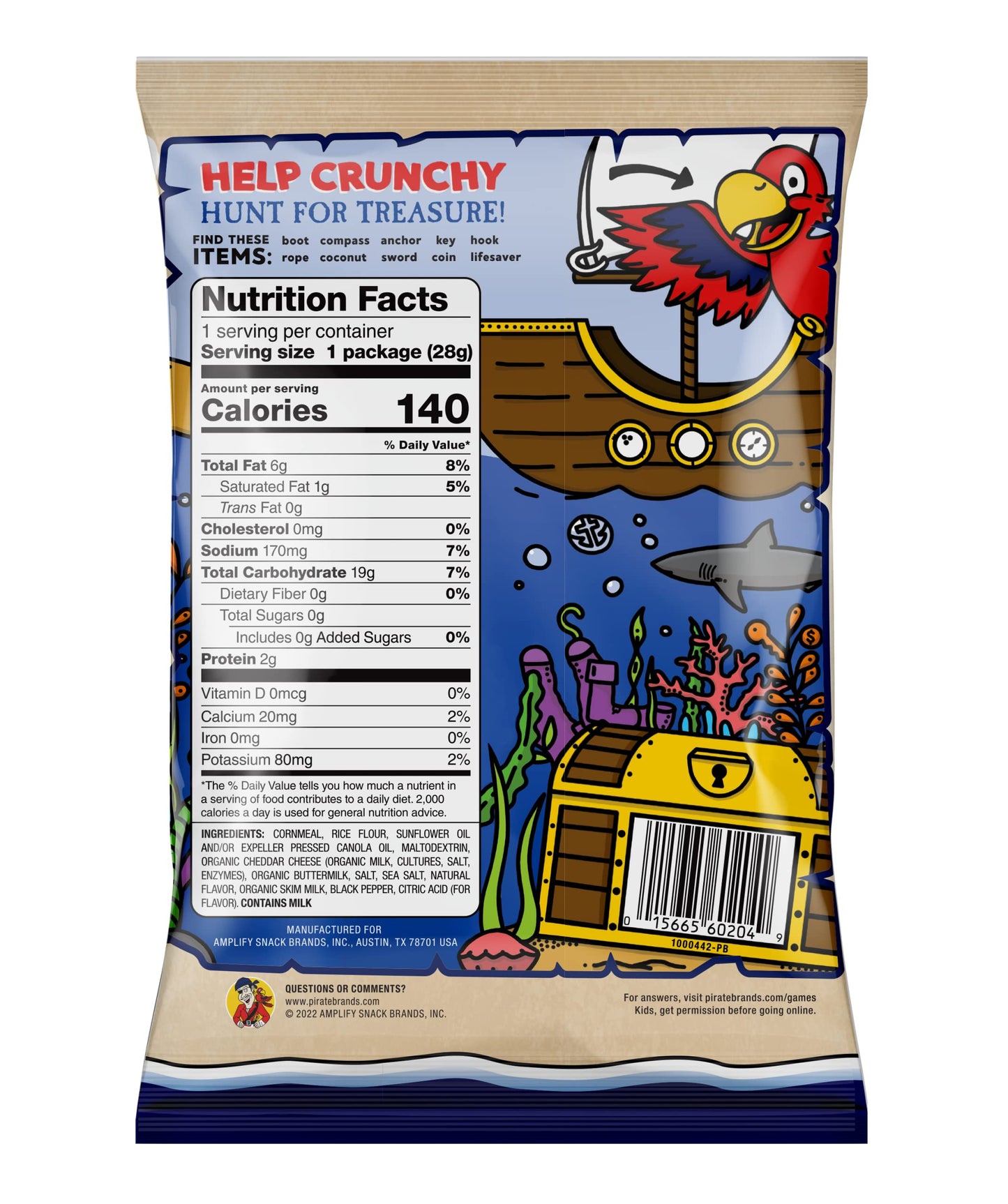 Pirates Booty Aged White Cheddar Cheese Puffs, Gluten-Free, Kids Snacks, 1oz (30ct)