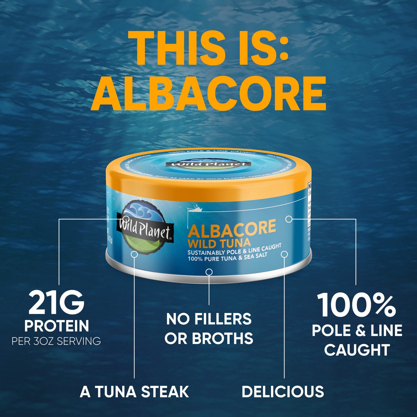Wild Planet Albacore Wild Tuna, Sea Salt, Canned Tuna, Sustainably Wild-Caught, Pole & Line, 5 Ounce (Pack of 4), Packaging May
