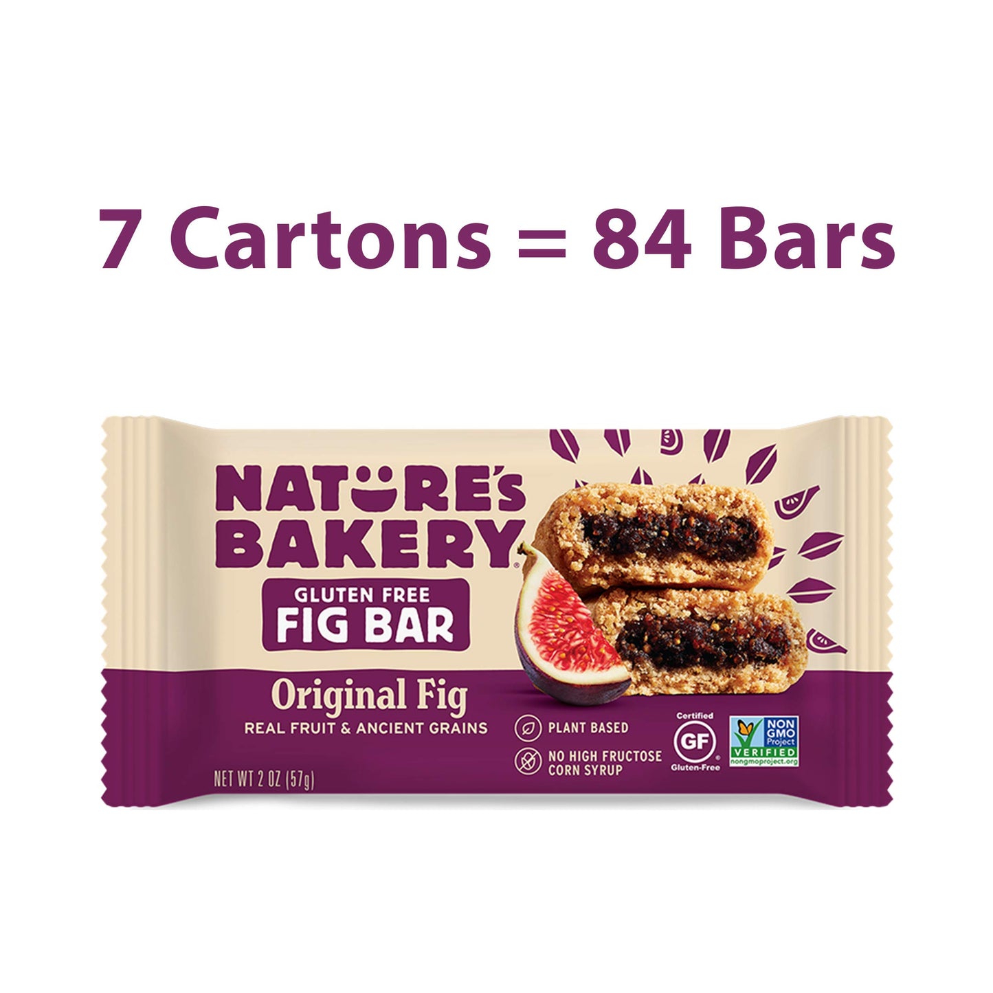 Natures Bakery Gluten Free Fig Bars, Original Fig, Real Fruit, Vegan, Non-GMO, Snack bar, 7 boxes with 12 twin packs (84 twin pa
