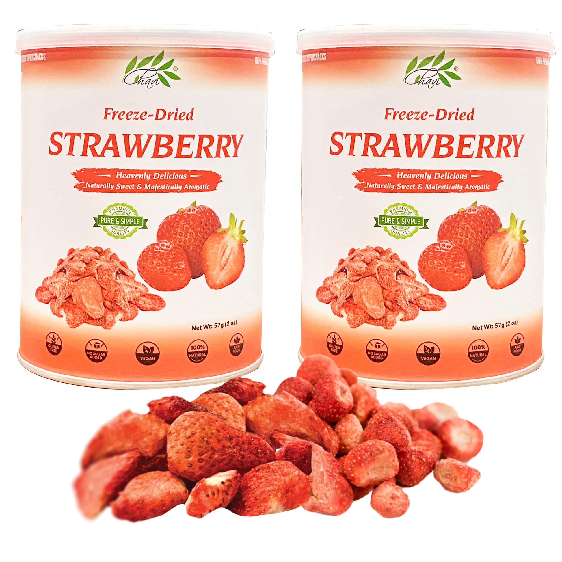 Chavi Freeze-Dried Strawberry - Pack Of 2 X 2 Oz - Healthy 1 Ingredient Superfood - No Added Sugars Or Preservatives - Non-Gmo,