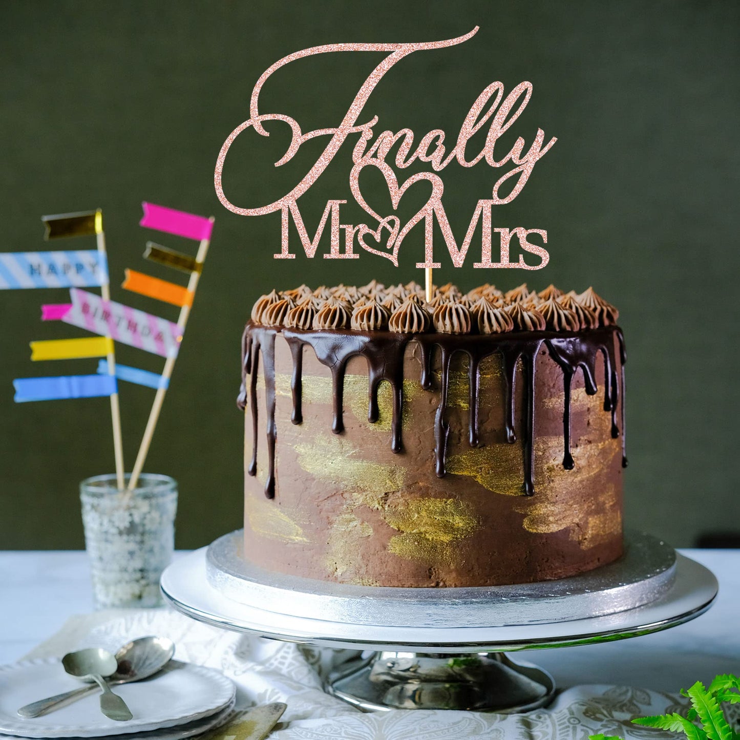 Finally Mr & Mrs Cake Topper,Wedding Anniversary Bridal Shower Party Decorations,Romantic Wedding Party Decorative Cake Toppers