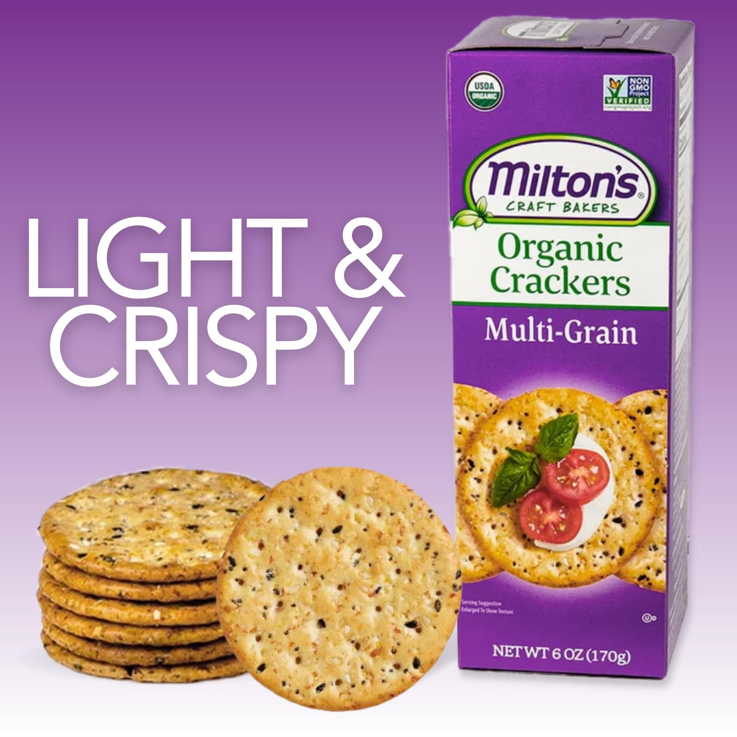 Milton'S Craft Bakers Organic Multi-Grain Crackers - Multigrain Crackers, Certified Organic, Non-Gmo, Healthy Crackers, Savory &