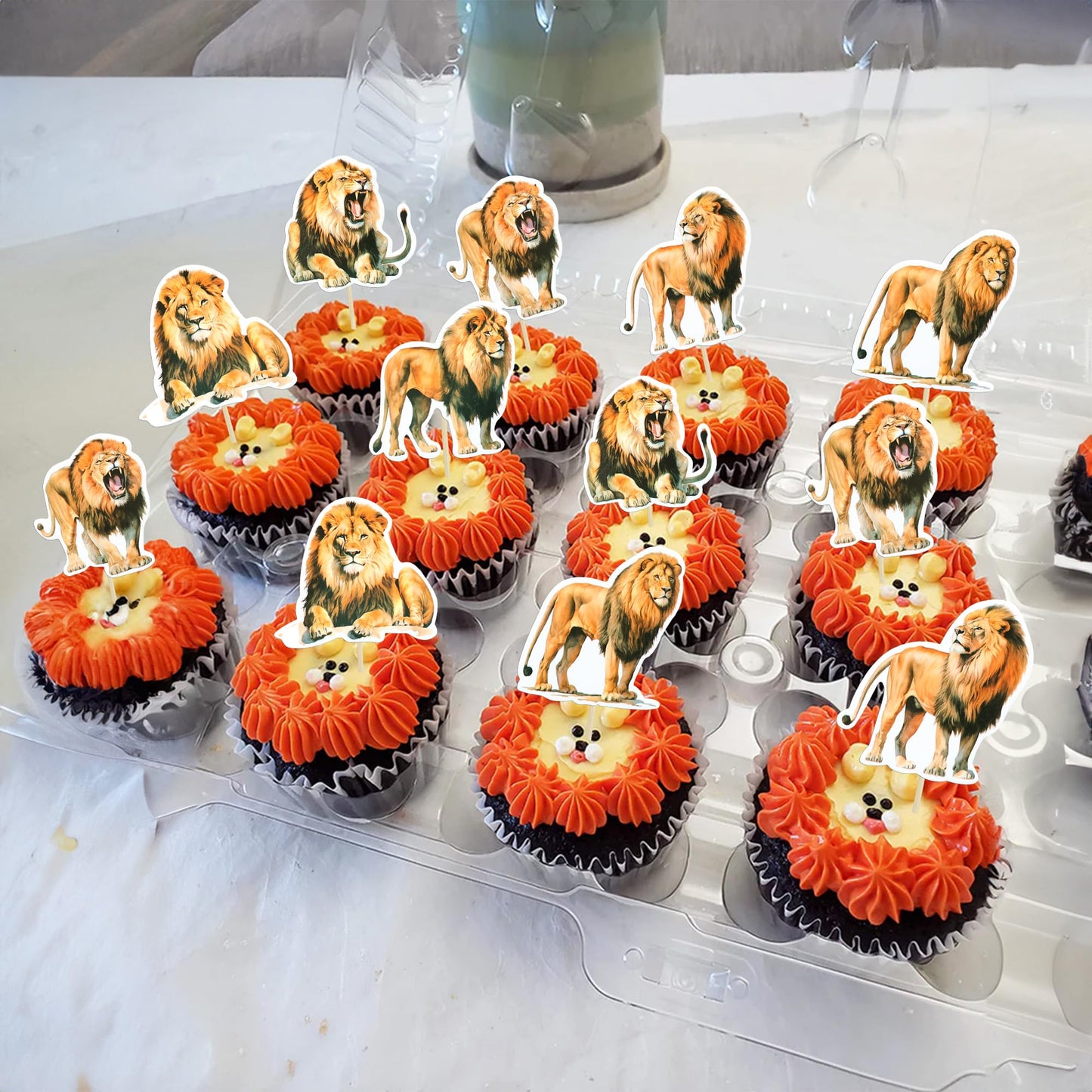 Gyufise 36Pcs Lion Animal Cupcake Toppers & Picks - Lion Birthday Decorations For Baby Shower & Animal Theme Party Cake Decor Su