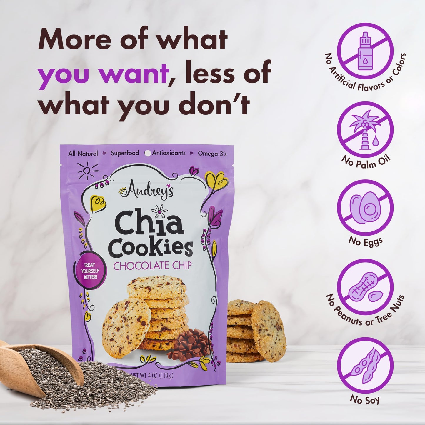 Audrey'S Chia Cookies - Bite Size Cookies With Premium Quality Ingredients. Non-Gmo (Chocolate Chip, 6 Pack)