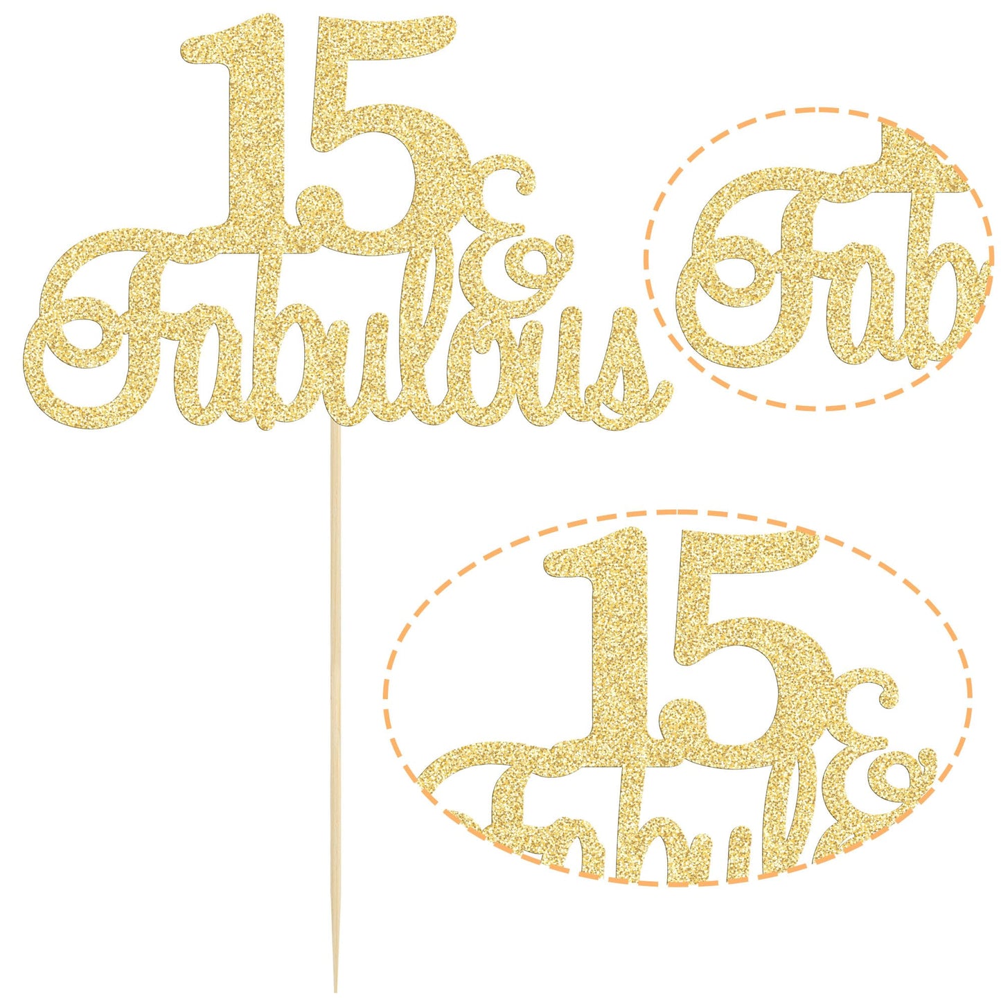 Gyufise 1Pc 15 & Fabulous Cake Topper Gold Glitter Fifteen And Fabulous Cake Toppers Happy 15Th Birthday Cake Pick For 15Th Wedd