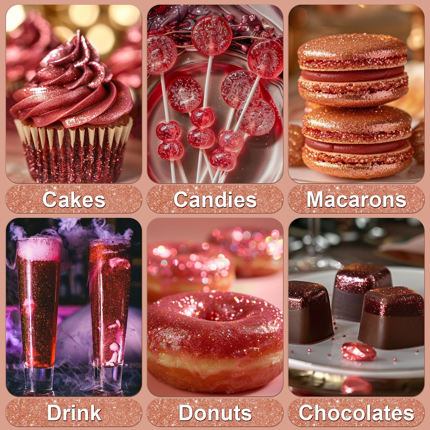 Rose Gold Edible Glitter - 5G Food Grade Cake Decorating Shimmering Glitter, Edible Sprinkle Luster Dust For Drinks, Chocolates,