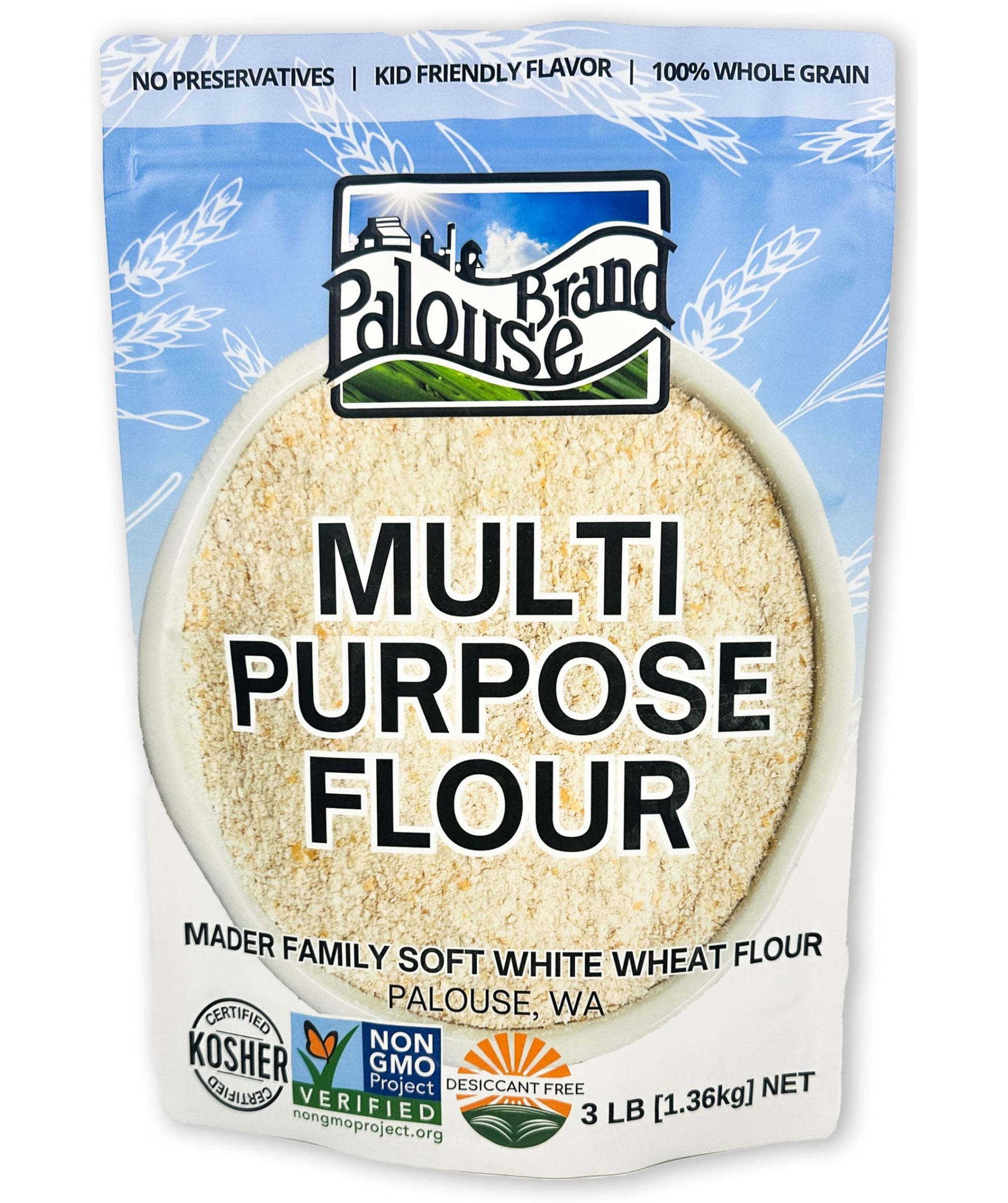 Certified Glyphosate Residue Free Unbleached Soft White Whole Wheat Flour | 3 LBS | All Purpose Flour | Non-GMO | 100% Non-Irrad