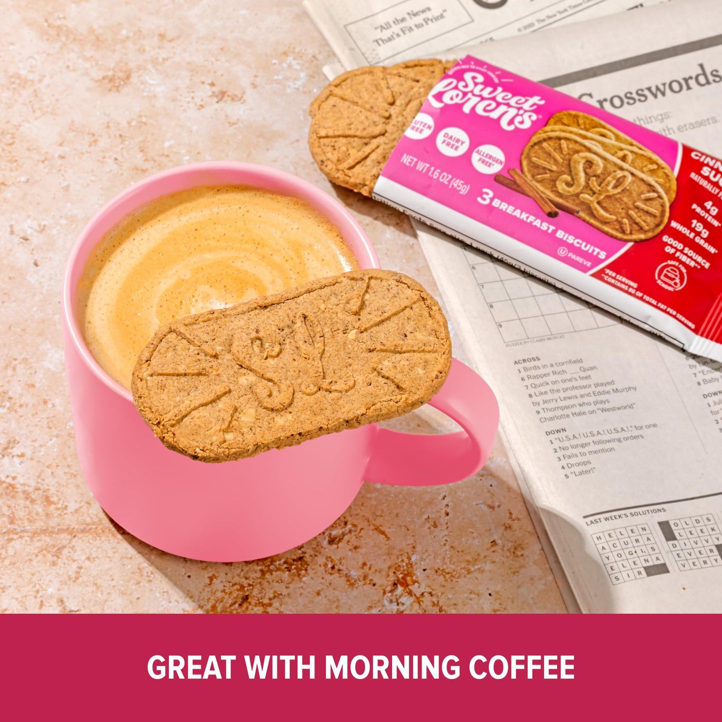 Sweet Lorens Vegan Breakfast Biscuits | Cinnamon Sugar | 4g Protein  19g Whole Grains | Plant Based  Gluten Free  Dairy Free  Nut Free Snacks | Grab & Go 8 Pack (24 Total Biscuits  1.6 ounce each)