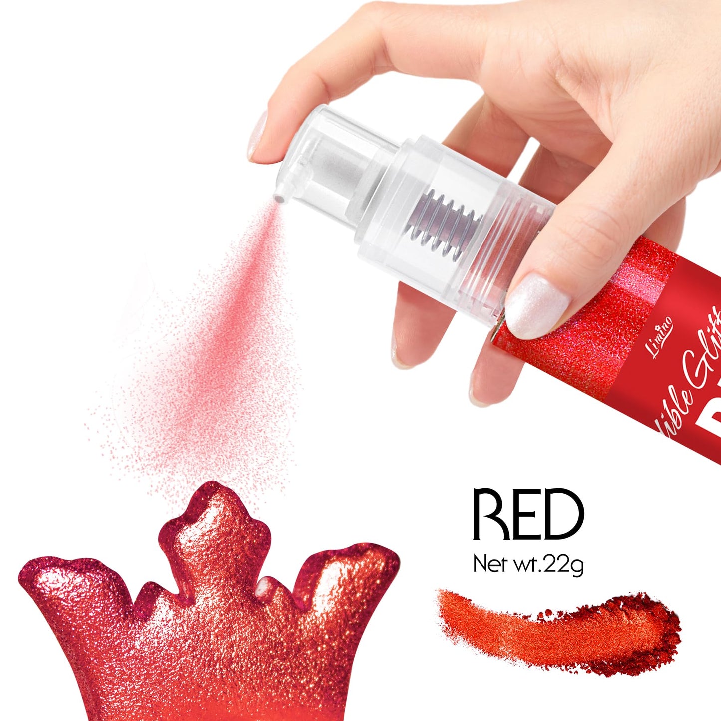 Limino Edible Glitter Spray - 22g Metallic Luster Dust for Cake Decorating, Baking, and Drinks - Red