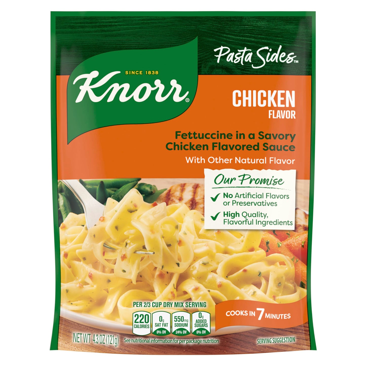 Knorr Pasta Sides Chicken Fettuccine, 4.3 oz, Pack of 12, No Artificial Flavors, No Preservatives, No Added MSG