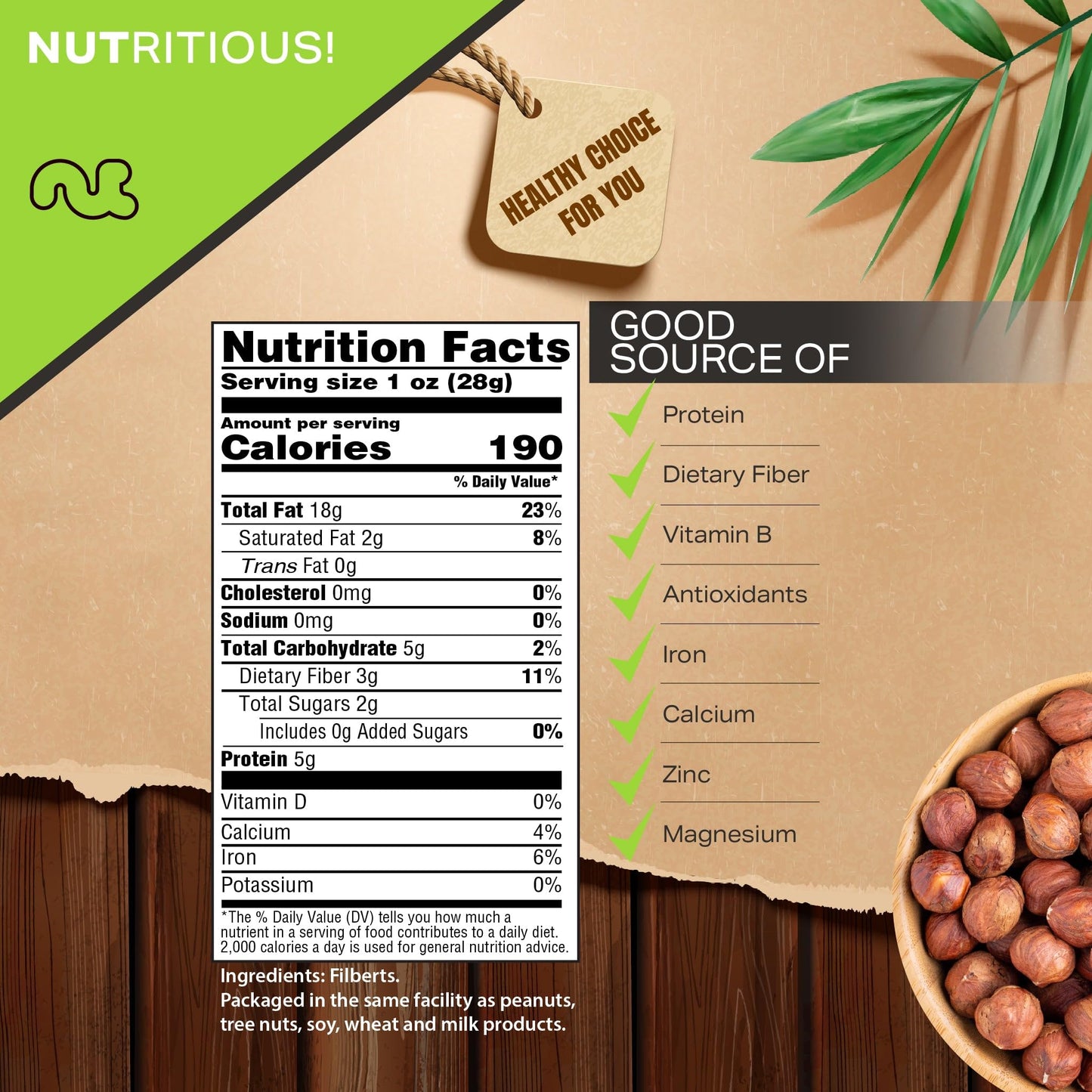 Nut Cravings - Raw Hazelnuts Filberts With Skin - Unsalted, Shelled, (32Oz - 2 Lb) Bulk Nuts Packed Fresh In Resealable Bag - Ko
