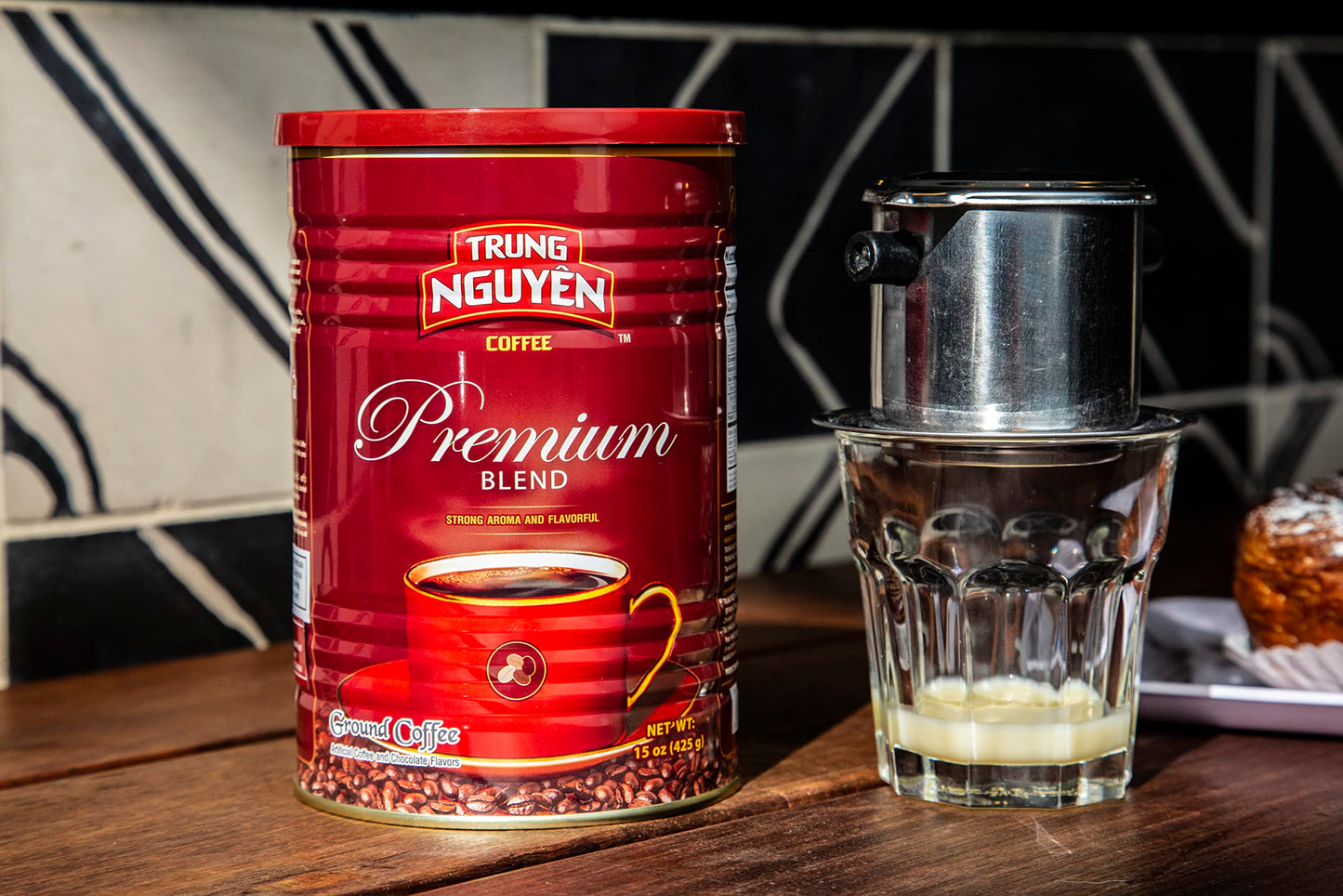 TRUNG NGUYEN Premium Blend Ground Coffee, Strong & Bold, Arabica & Robusta, Chocolate Flavor, 15 oz Can, Red