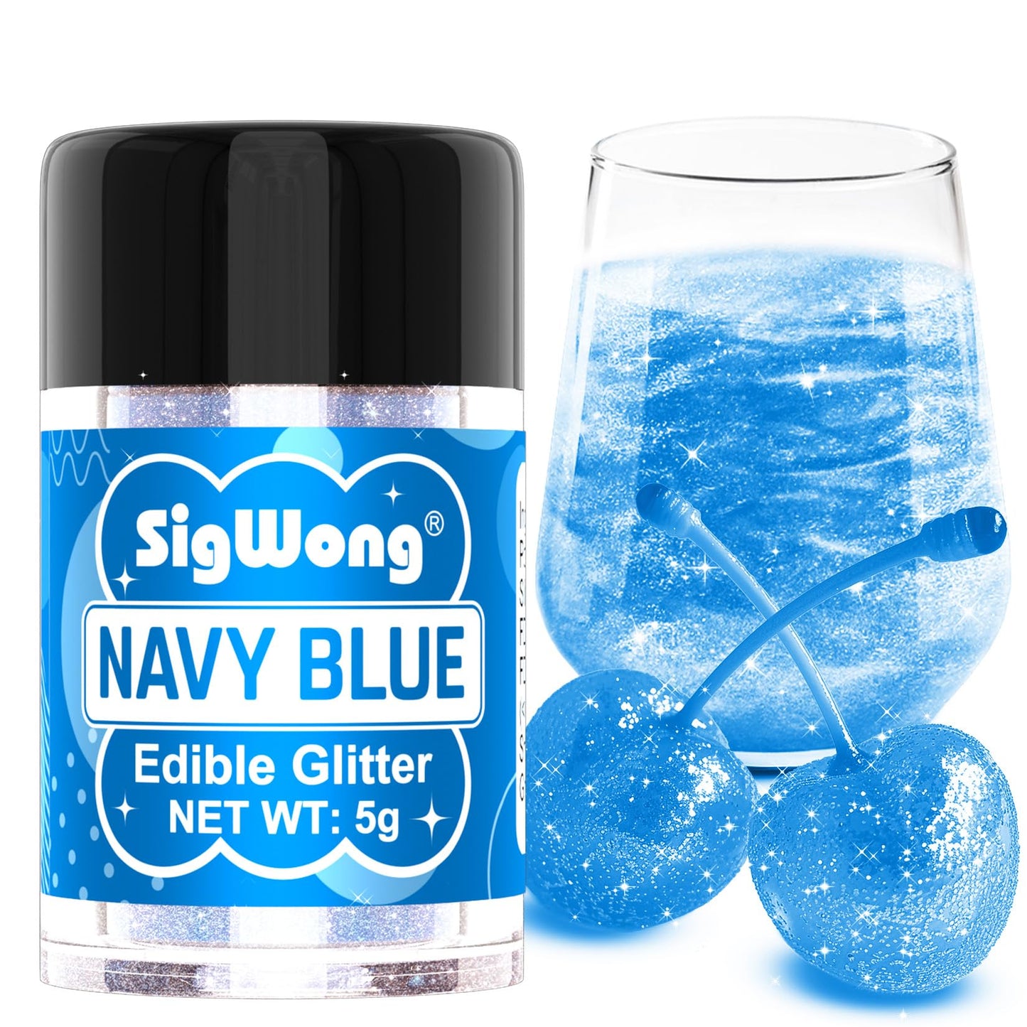 Navy Blue Edible Glitter - 5G Food Grade Cake Decorating Shimmering Glitter  Edible Sprinkle Luster Dust For Drinks  Chocolates  Fondant  Strawberries  Cupcakes  Candy  Valentines Cookie - Vegan