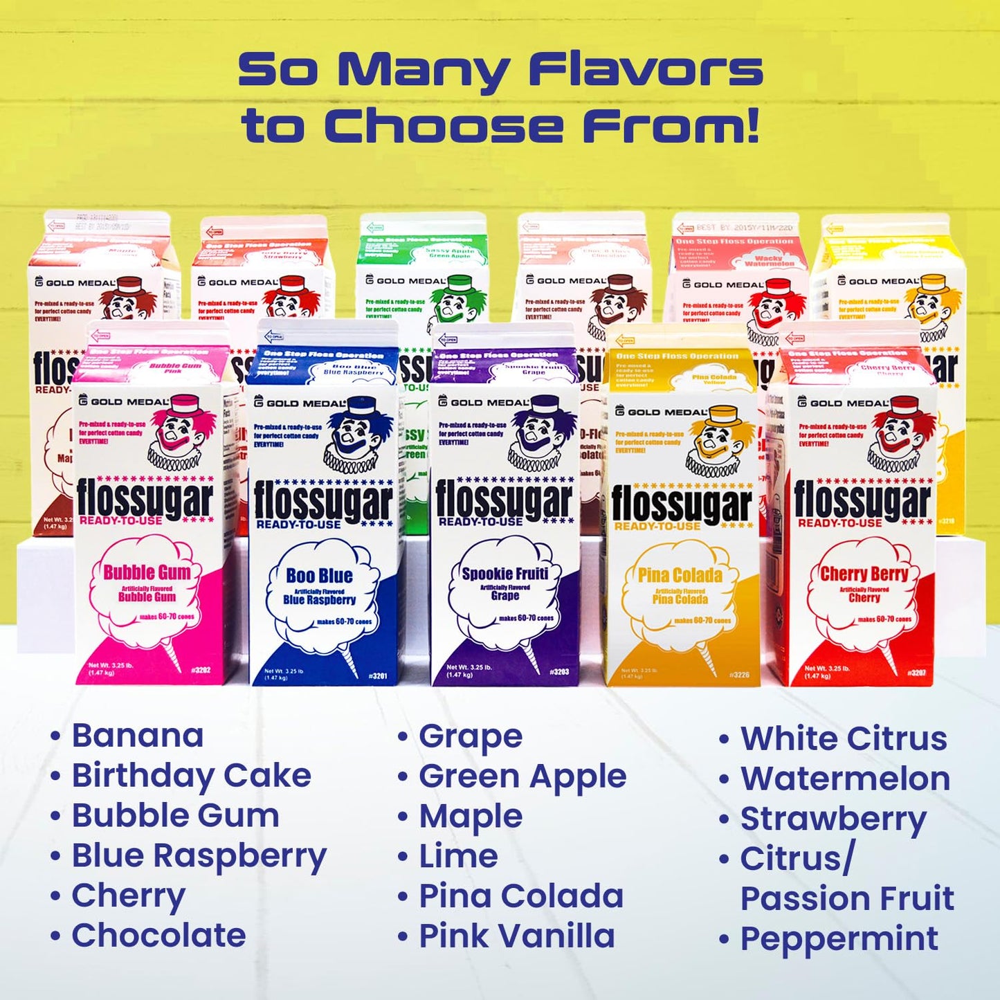 Cotton Candy Sugar Floss-Six Pack 52oz Cartons-Mix & Match-18 Flavor Choices