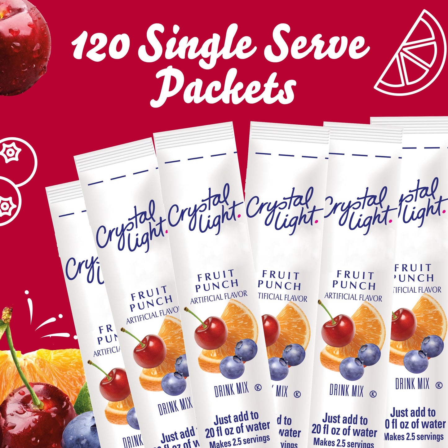 Crystal Light Sugar-Free Fruit Punch On-The-Go Powdered Drink Mix 120 Count, 30 Count (Pack Of 4)