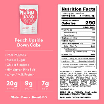 Oats Overnight Peach Upside Down Cake Breakfast Shake - 20g Protein, Gluten Free, 2.7 oz (8 Pack + BlenderBottle)